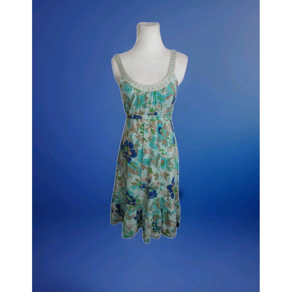 Free People Sz M 6/8 Burnout Floral Bead Baby doll Knit Dress Y2k Embroidery